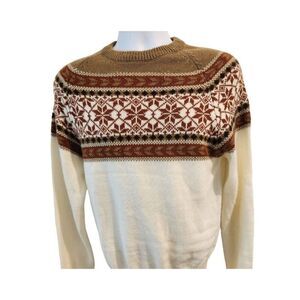 Vintage 70s Fauchon Beige Brown Nordic Fair Ski Jumper Sweater Size M